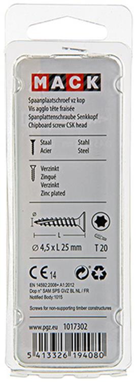 Afbeelding laden in galerijviewer, Mack 1017302 - spaanplschr.vzkop-zelfb. geelverz.20 st 4,5 x 25 mm | 10 stuks