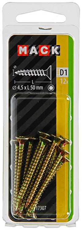 Afbeelding laden in galerijviewer, Mack 1017307 - spaanplschr.vzkop-zelfb. geelverz.12 st 4,5 x 50 mm | 10 stuks