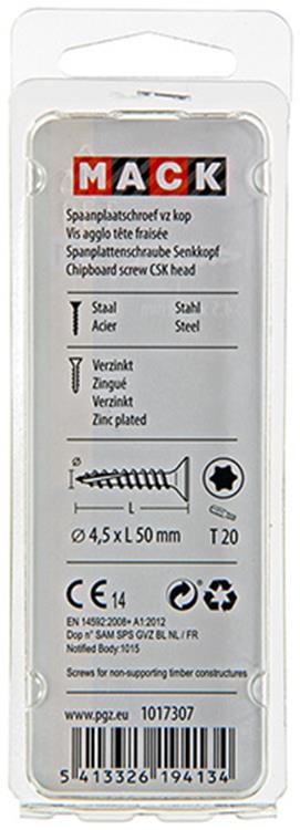 Afbeelding laden in galerijviewer, Mack 1017307 - spaanplschr.vzkop-zelfb. geelverz.12 st 4,5 x 50 mm | 10 stuks
