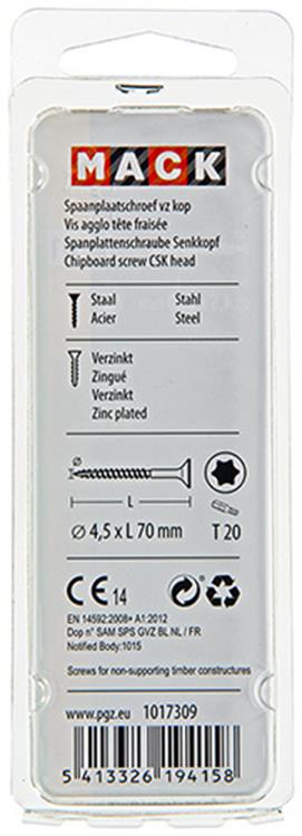 Chargez l'image dans la visionneuse de la galerie, Mack 1017309 - spaanplschr.vzkop-zelfb. geelverz. 9 st 4,5 x 70 mm | 10 stuks