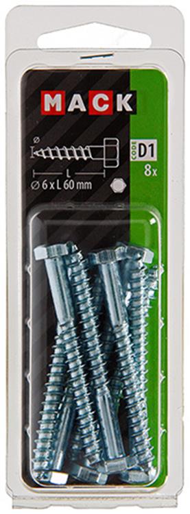 Afbeelding laden in galerijviewer, Mack 1017406 - houtdraadbout staal verzinkt 8 st 6 x 60 mm | 10 stuks