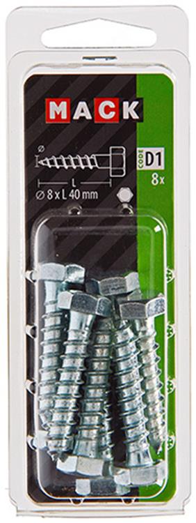 Afbeelding laden in galerijviewer, Mack 1017414 - houtdraadbout staal verzinkt 8 st 8 x 40 mm | 5 stuks