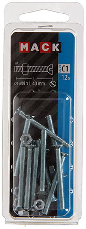 Afbeelding laden in galerijviewer, Mack 1017495 - metaalschroef verz. kop + moer verz. 12st m4 x 40 mm | 10 stuks