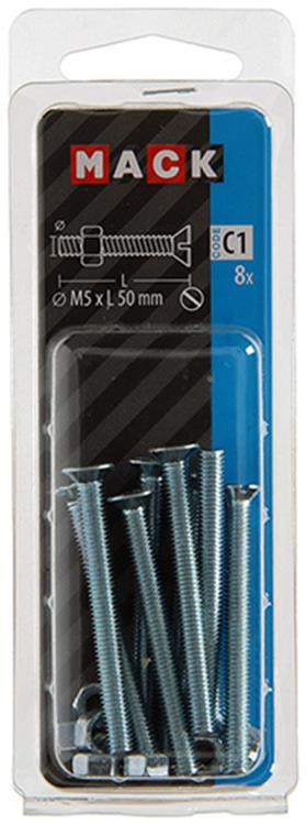 Afbeelding laden in galerijviewer, Mack 1017504 - metaalschroef verz. kop + moer verz. 8 st m5 x 50 mm | 10 stuks