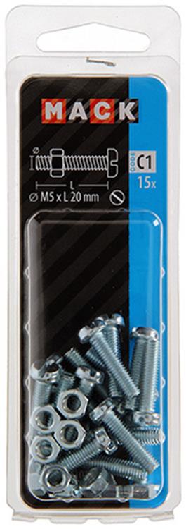 Afbeelding laden in galerijviewer, Mack 1017524 - metaalschroef cyl. kop + moer verz. 15 st m5 x 20 mm | 10 stuks