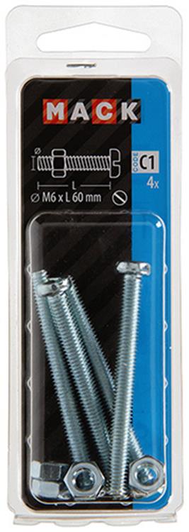 Laden Sie das Bild in Galerie -Viewer, Mack 1017536 - metaalschroef cyl. kop + moer verz. 4 st m6 x 60 mm | 10 stuks