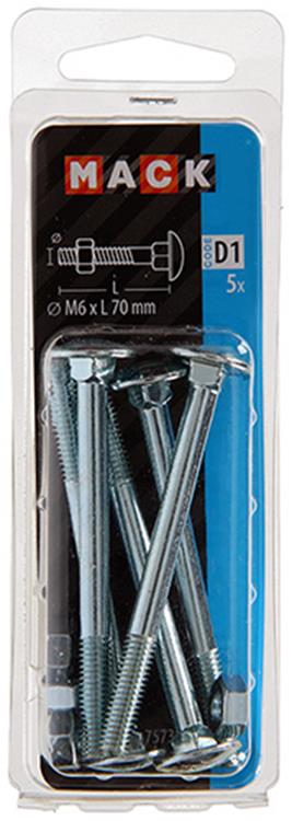 Afbeelding laden in galerijviewer, Mack 1017573 - houtbout + moer staal verzinkt5 st m6 x 70 mm | 5 stuks