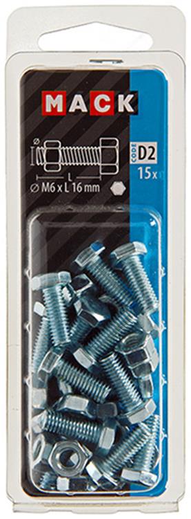 Afbeelding laden in galerijviewer, Mack 1017604 - tapbout + moer staal verzinkt 15 st m6 x 16 mm | 10 stuks
