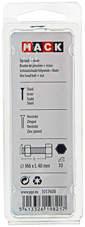 Afbeelding laden in galerijviewer, Mack 1017608 - tapbout + moer staal verzinkt 10 st m6 x 40 mm | 5 stuks