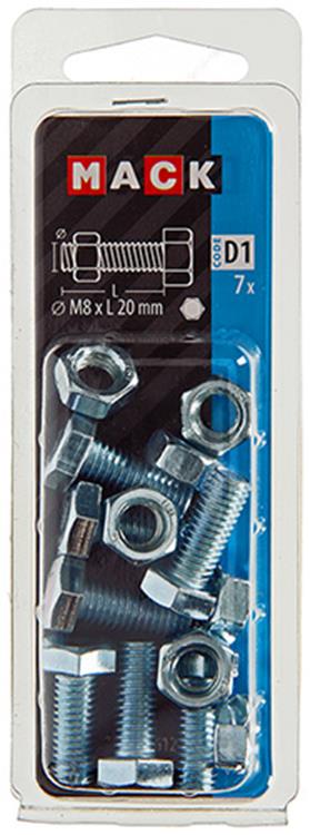Afbeelding laden in galerijviewer, Mack 1017612 - tapbout + moer staal verzinkt 7 st m8 x 20 mm | 10 stuks