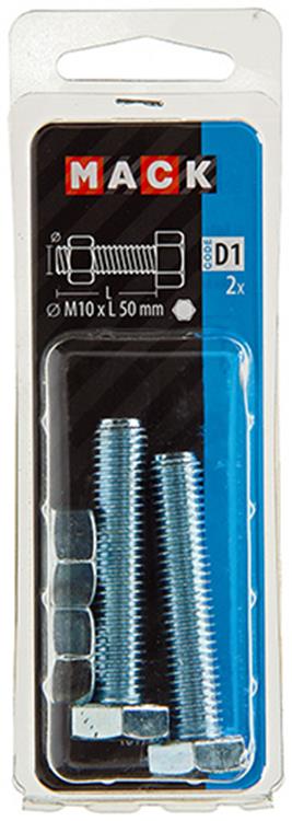 Afbeelding laden in galerijviewer, Mack 1017622 - tapbout + moer staal verzinkt 2 st m10 x 50 mm | 5 stuks