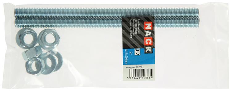 Afbeelding laden in galerijviewer, Mack 1017665 - draadeinde + sluitring + moer verz. 2st m12 x 200 mm | 5 stuks