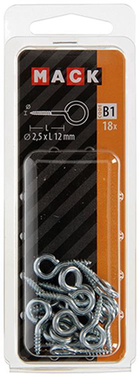 Afbeelding laden in galerijviewer, Mack 1017769 - schroefoog staal verzinkt 18st 2,5 x 12 mm | 10 stuks