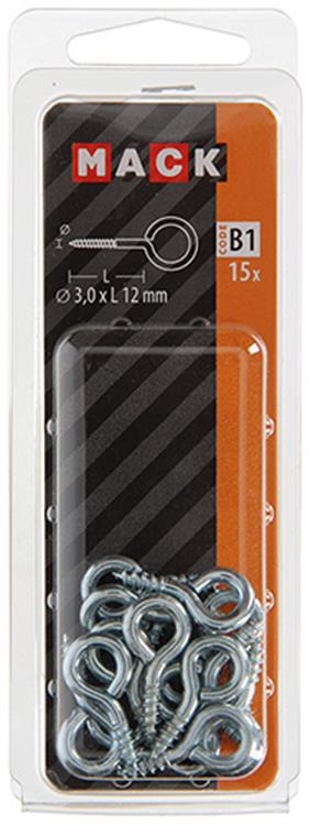 Afbeelding laden in galerijviewer, Mack 1017770 - schroefoog staal verzinkt 15st 3,0 x 12 mm | 10 stuks