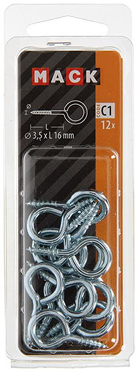 Afbeelding laden in galerijviewer, Mack 1017771 - schroefoog staal verzinkt 12st 3,5 x 16 mm | 10 stuks
