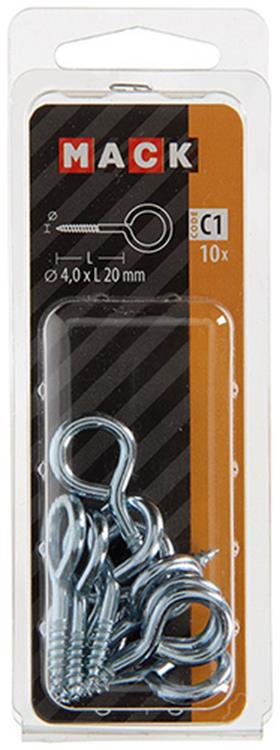Cargue la imagen en el visor de la galería, Mack 1017772 - schroefoog staal verzinkt 10st 4,0 x 20 mm | 10 stuks