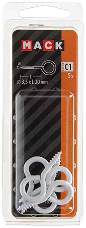 Afbeelding laden in galerijviewer, Mack 1017785 - schroefoog staal wit 5 st 3,5 x 20 mm | 10 stuks