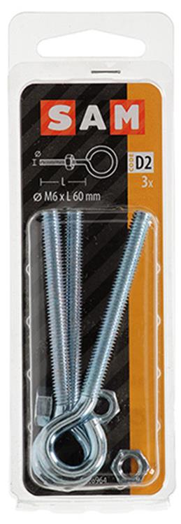 Afbeelding laden in galerijviewer, Mack 1017792 - schroefoog metrisch + moer verzinkt 3 st m6 x 60 mm | 10 stuks