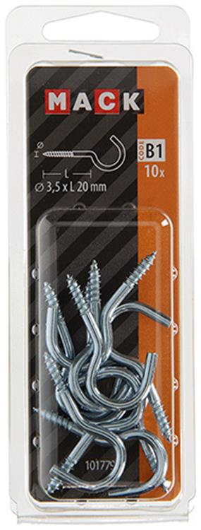 Afbeelding laden in galerijviewer, Mack 1017797 - schroefhaak staal verzinkt 10st 3,5 x 20 mm | 10 stuks