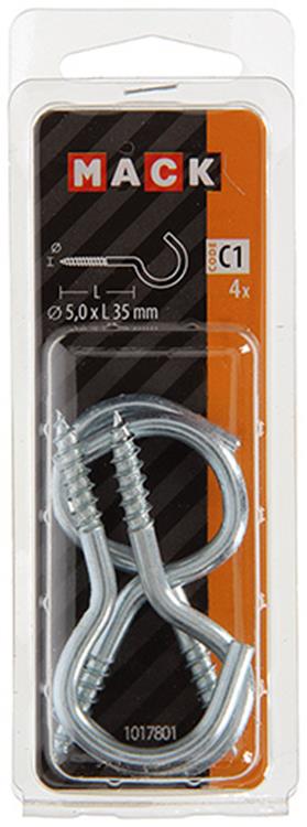Afbeelding laden in galerijviewer, Mack 1017801 - schroefhaak staal verzinkt 4st 5,0 x 35 mm | 10 stuks