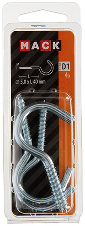 Afbeelding laden in galerijviewer, Mack 1017802 - schroefhaak staal verzinkt 4st 5,0 x 40 mm | 5 stuks