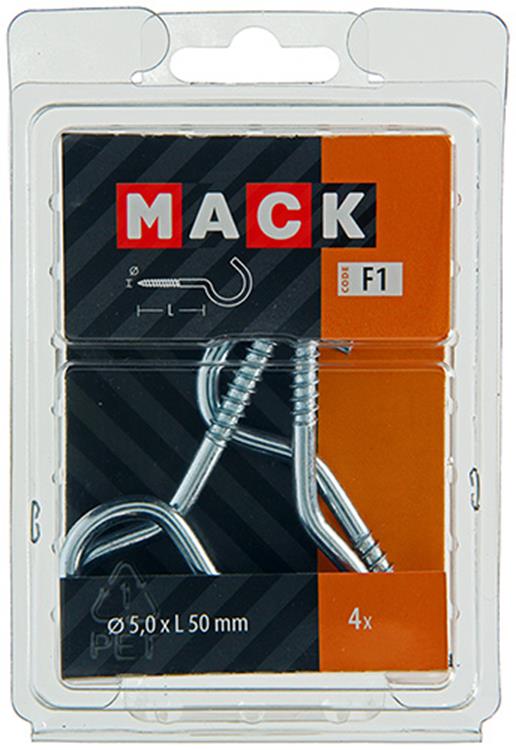 Afbeelding laden in galerijviewer, Mack 1017803 - schroefhaak staal verzinkt 4st 5,0 x 50 mm | 5 stuks