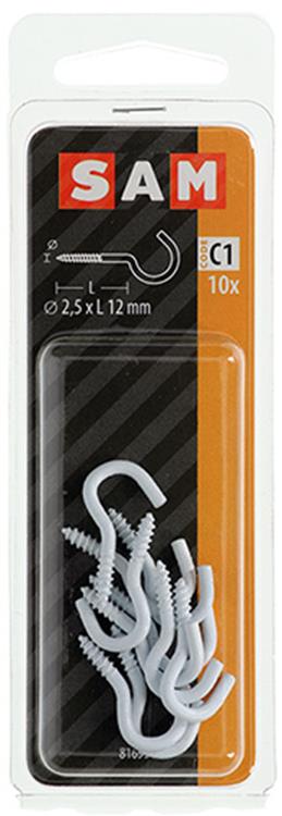 Afbeelding laden in galerijviewer, Mack 1017805 - schroefhaak staal wit 10st 2,5 x 12 mm | 10 stuks