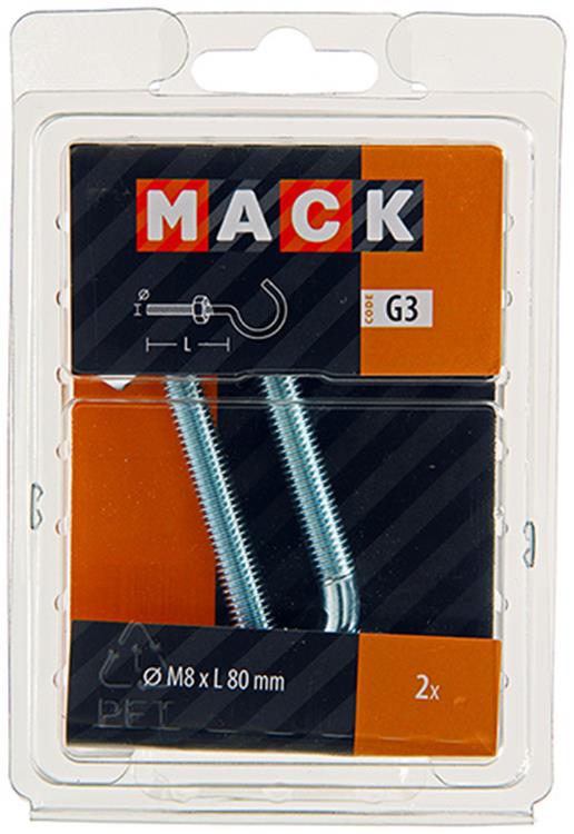 Afbeelding laden in galerijviewer, Mack 1017813 - schroefhaak metrisch + moer verzinkt 2st m8 x 80 mm | 5 stuks