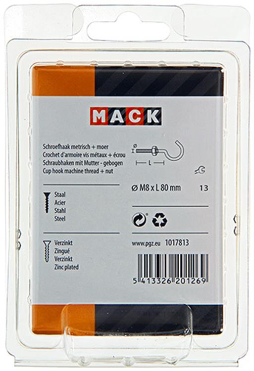 Afbeelding laden in galerijviewer, Mack 1017813 - schroefhaak metrisch + moer verzinkt 2st m8 x 80 mm | 5 stuks