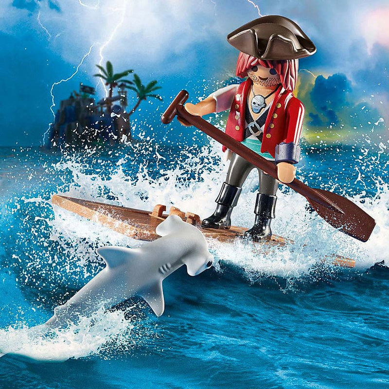 Load image into Gallery viewer, Playmobil pirates piraat met vlot en hamerhaai - 70598