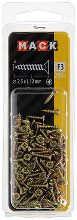 Afbeelding laden in galerijviewer, Mack 1017956 - spaanplaatschroef vz kop geelverz.200st 2,5 x 12 mm | 10 stuks