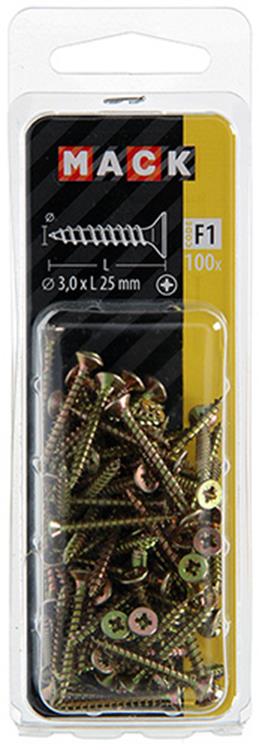 Afbeelding laden in galerijviewer, Mack 1017961 - spaanplaatschroef vz kop geelverz 100st 3,0 x 25 mm | 5 stuks