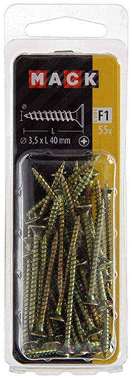 Afbeelding laden in galerijviewer, Mack 1017967 - spaanplaatschroef vz kop geelverz. 55st 3,5 x 40 mm | 5 stuks