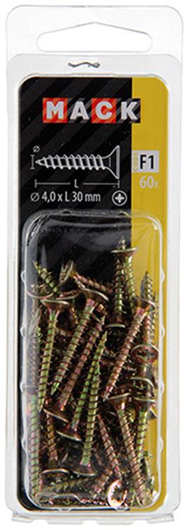 Afbeelding laden in galerijviewer, Mack 1017971 - spaanplaatschroef vz kop geelverz. 60st 4,0 x 30 mm | 5 stuks