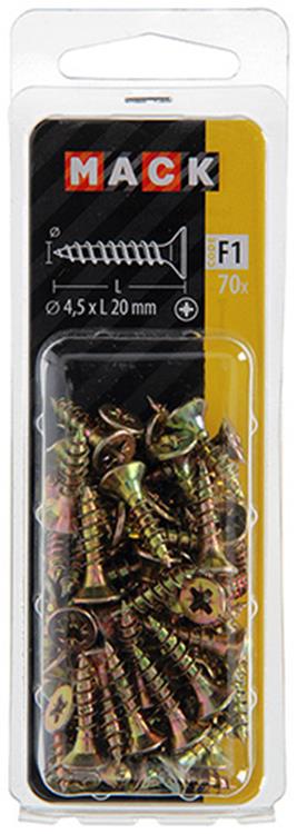 Afbeelding laden in galerijviewer, Mack 1017976 - spaanplaatschroef vz kop geelverz. 70st 4,5 x 20 mm | 5 stuks