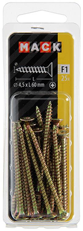 Afbeelding laden in galerijviewer, Mack 1017982 - spaanplaatschroef vz kop geelverz. 25st 4,5 x 60 mm | 5 stuks