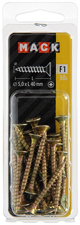 Afbeelding laden in galerijviewer, Mack 1017986 - spaanplaatschroef vz kop geelverz. 30st 5,0 x 40 mm | 5 stuks