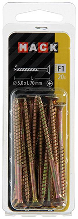 Afbeelding laden in galerijviewer, Mack 1017990 - spaanplaatschroef vz kop geelverz. 20st 5,0 x 70 mm | 5 stuks