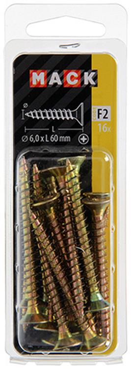 Afbeelding laden in galerijviewer, Mack 1017994 - spaanplaatschroef vz kop geelverz. 16st 6,0 x 60 mm | 5 stuks