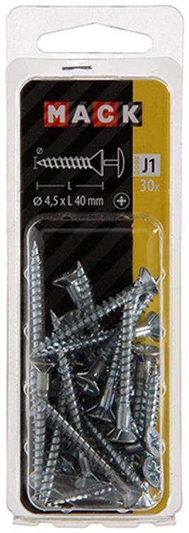 Afbeelding laden in galerijviewer, Mack 1018034 - schroef met kopboring staal verz. 30 st 4,5 x 40 mm | 5 stuks