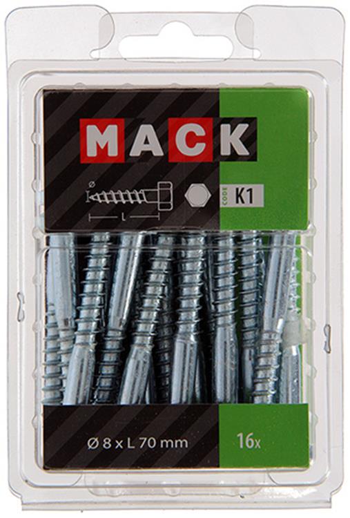 Afbeelding laden in galerijviewer, Mack 1018051 - houtdraadbout staal verzinkt 16 st 8 x 70 mm | 5 stuks
