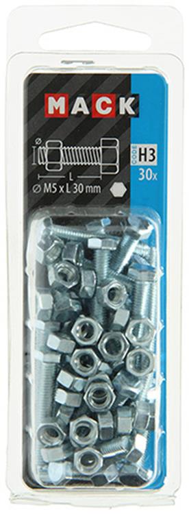 Afbeelding laden in galerijviewer, Mack 1018108 - tapbout + moer staal verzinkt 30 st m5 x 30 mm | 5 stuks