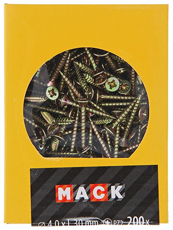 Afbeelding laden in galerijviewer, Mack 1020092 - spaanplaatschroef vz kop geel vz 200 st 4,0 x 30 mm | 5 stuks