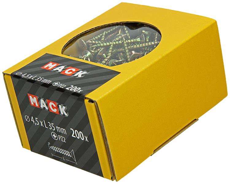 Afbeelding laden in galerijviewer, Mack 1020103 - spaanplaatschroef vz kop geel vz 200 st 4,5 x 35 mm | 5 stuks