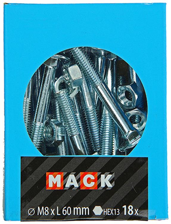 Afbeelding laden in galerijviewer, Mack 1020207 - houtbout + moer verzinkt 18 stm8 x 60 mm | 5 stuks