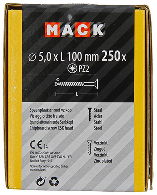 Afbeelding laden in galerijviewer, Mack 1020273 - spaanplaatschroef vz kop gvz 250 st 5,0 x 100 mm | 1 stuks