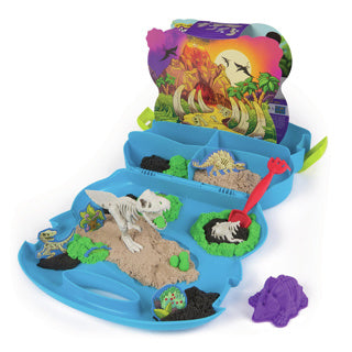 Afbeelding laden in galerijviewer, Kinetic sand - t-rex ontdekkingsset met 680 g speelzand, 5 multifunctionele fossielvormen en schep - in opbergdoos - sensorisch speelgoed