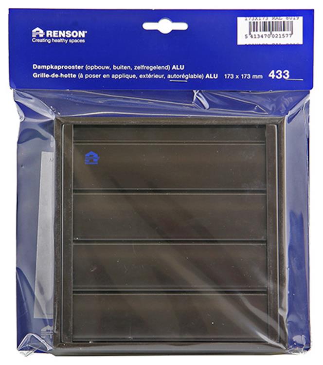 Afbeelding laden in galerijviewer, Renson 1006252 - dampkaprooster opbouw 433 alu ral 8019 173x173mm | 2 stuks