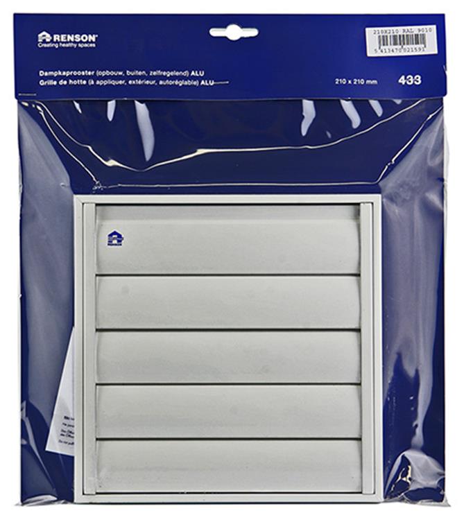 Afbeelding laden in galerijviewer, Renson 1006254 - dampkaprooster opbouw 433 alu ral 9010 210x210mm | 2 stuks