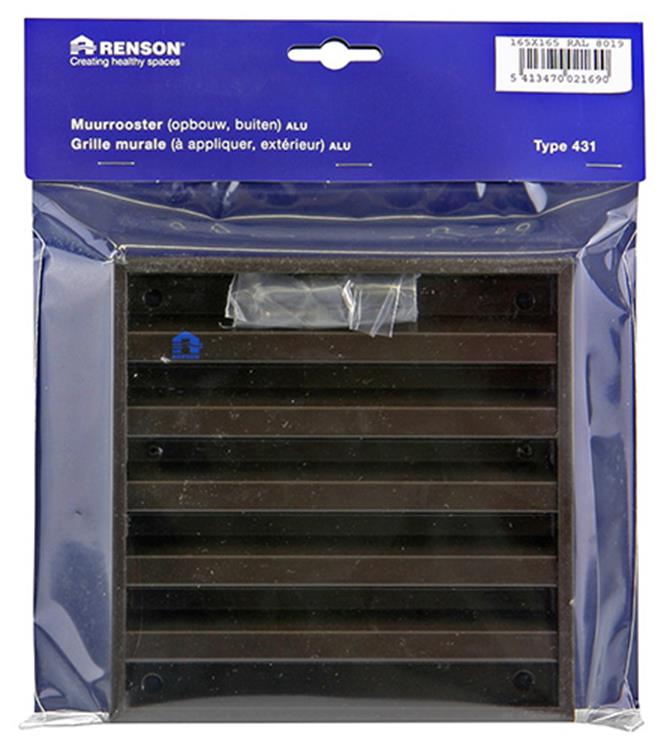 Afbeelding laden in galerijviewer, Renson 1006234 - muurrooster opbouw 431 alu ral8019 165x165mm | 2 stuks